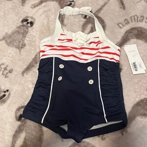 Janie and Jack Navy and Red Striped One Piece baby Swimsuit